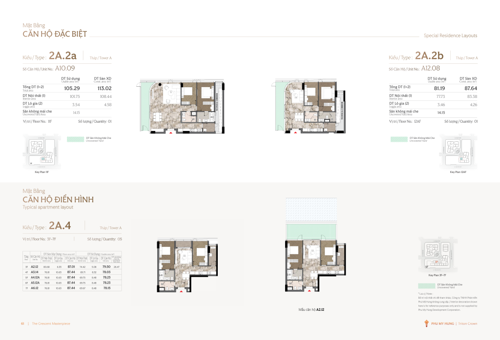 kiểu nhà 2A.2a, 2A.2b, 2A.4 triton crown phú mỹ hưng